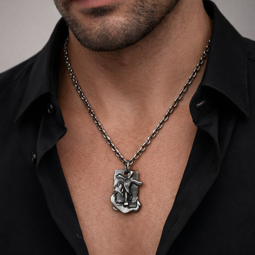„Glaube, Hoffnung und Liebe“-Anhänger für Herren aus 925er Silber – handgefertigter Skulpturenschmuck im Boho- und rustikalen Stil | Art Diva