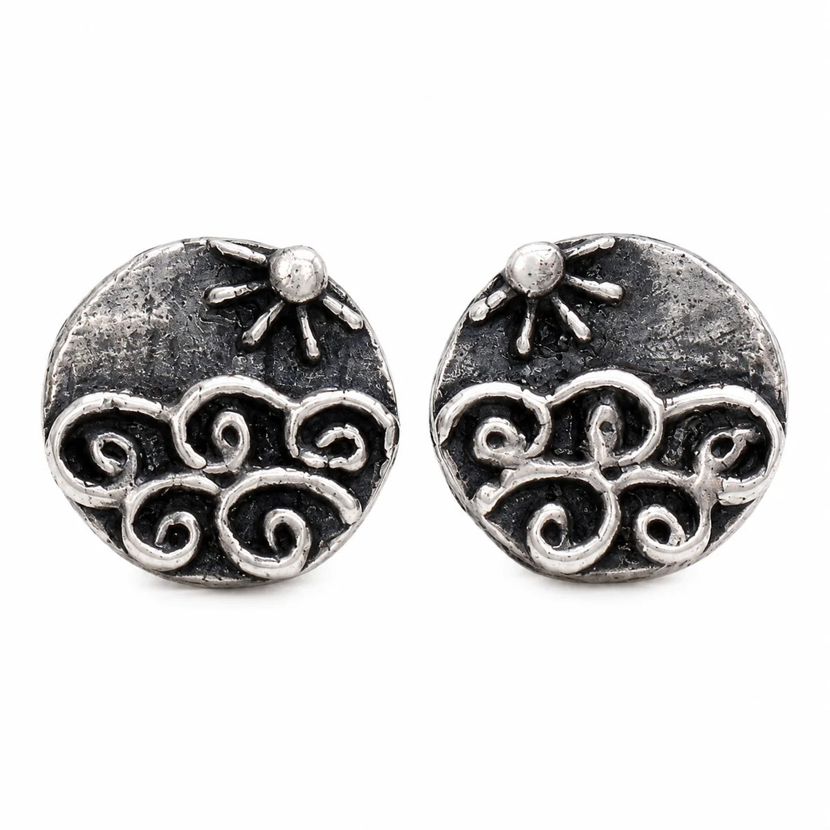 „Morgenbrise am Meer“-Ohrringe mit Sonne und Wellen aus 925er Silber – teilweise oxidiert im Boho-Stil | Art Diva
