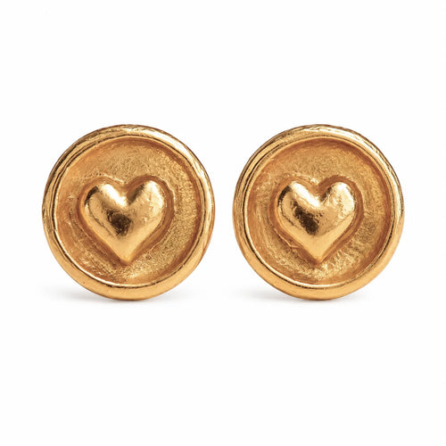 Herz-im-Kreis-Mini-Ohrstecker aus vergoldetem 925er Silber – runde skulpturale Boho-Ohrringe | Art Diva