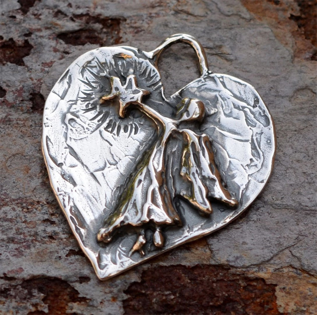 Schutzengel-Herz-Anhänger mit Engel und Stern aus 925er Silber – Talisman für Schutz, Liebe und Glauben, handgefertigt im Boho-Stil | Art Diva