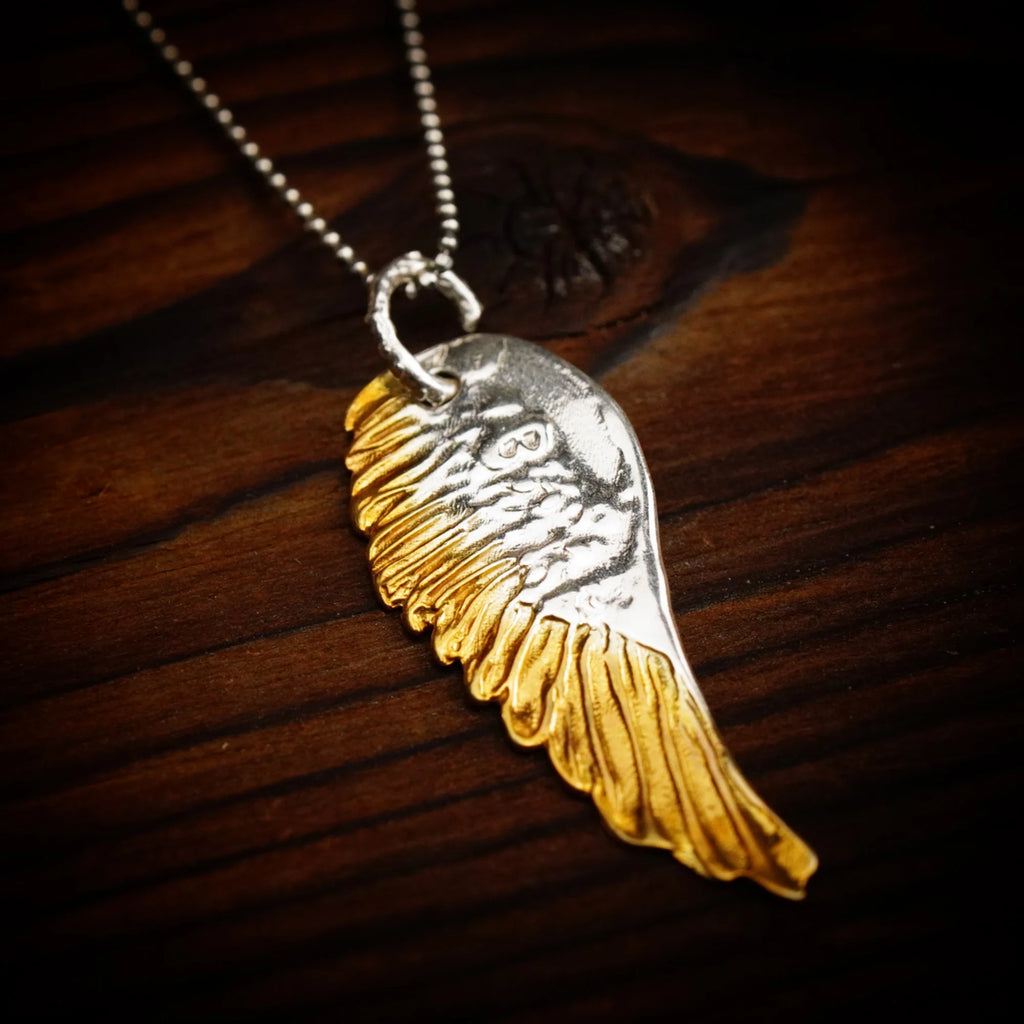 925 Silber Anhänger Engelsflügel mit goldenen Akzenten | Art Diva