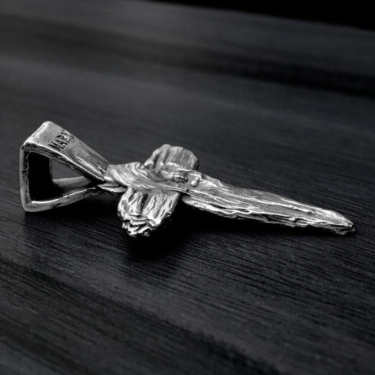 Kreuz-Anhänger mit der Jungfrau Maria und dem Jesuskind aus 925er Silber – handgefertigtes christliches Symbol für Glauben und Schutz | Art Diva